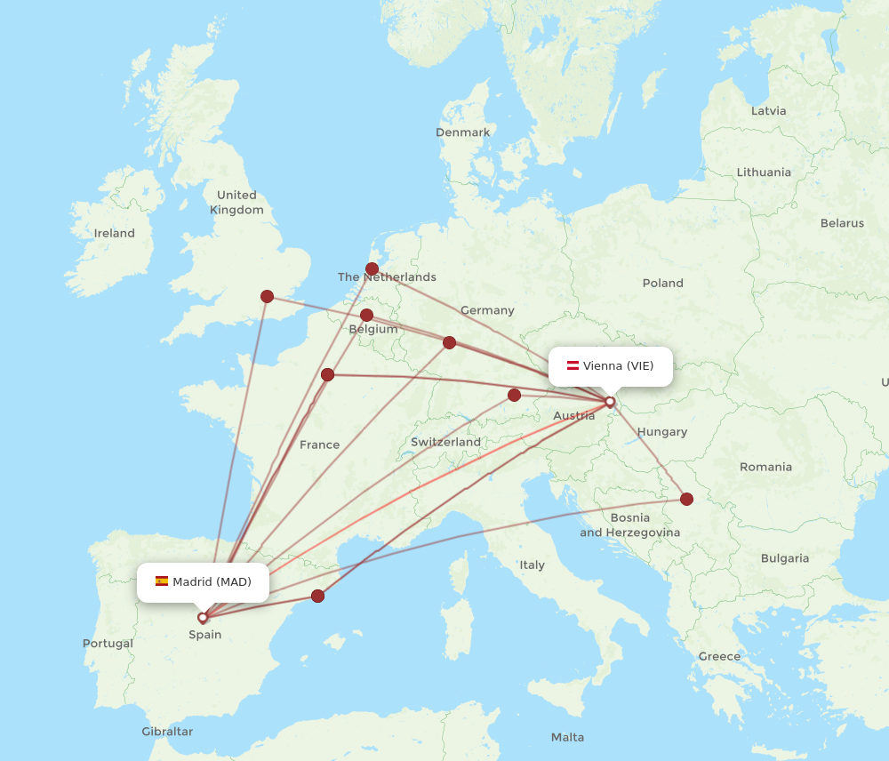 VIE to MAD flights and routes map