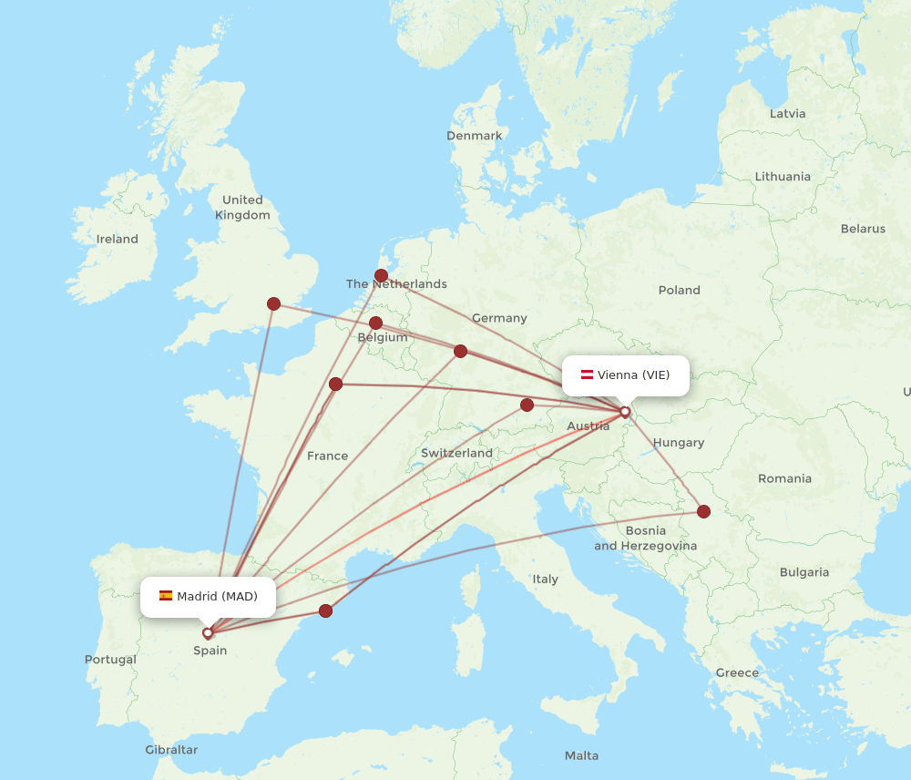 VIE-MAD flight routes