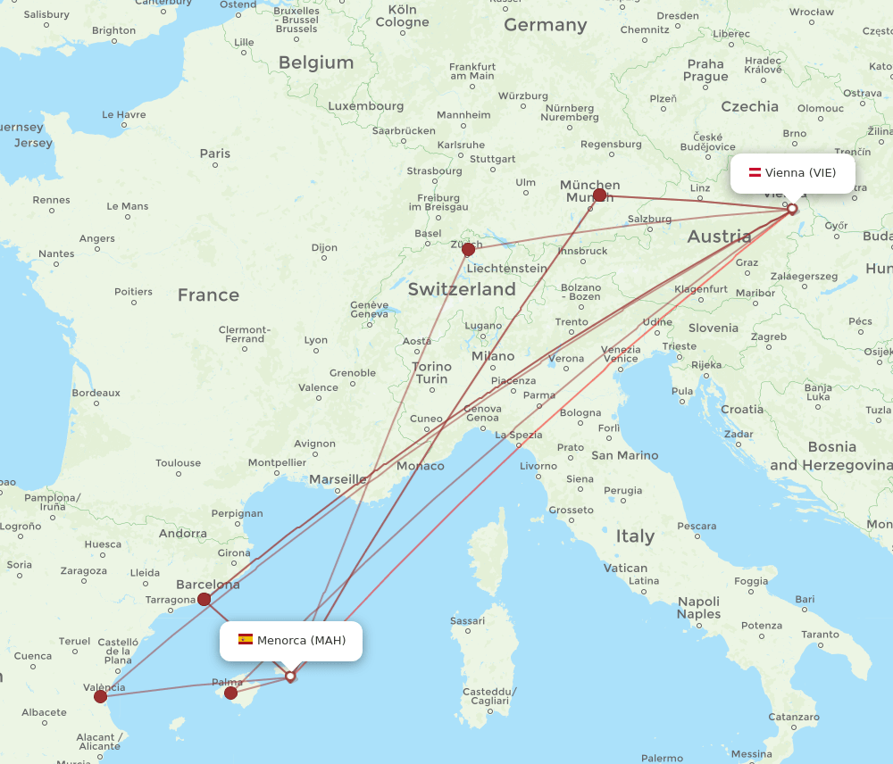 VIE-MAH flight routes