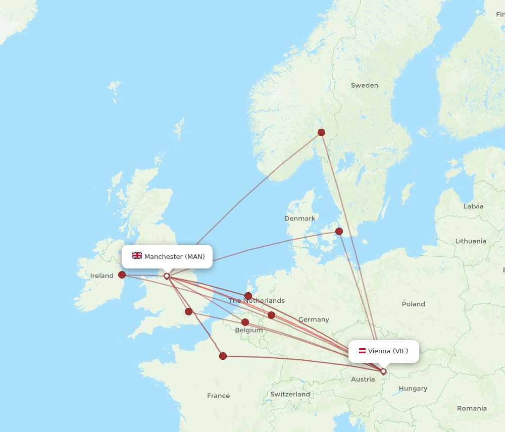 VIE to MAN flights and routes map