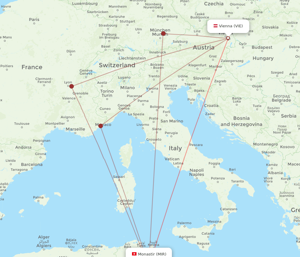 VIE-MIR flight routes