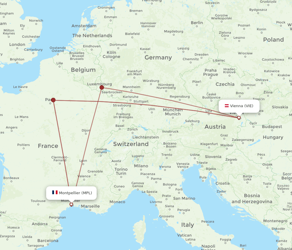 VIE-MPL flight routes
