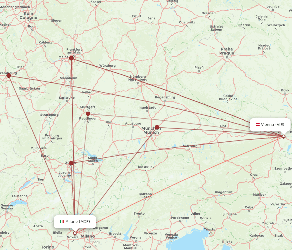 VIE to MXP flights and routes map