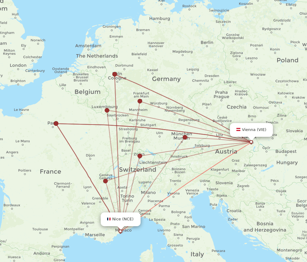 VIE-NCE flight routes