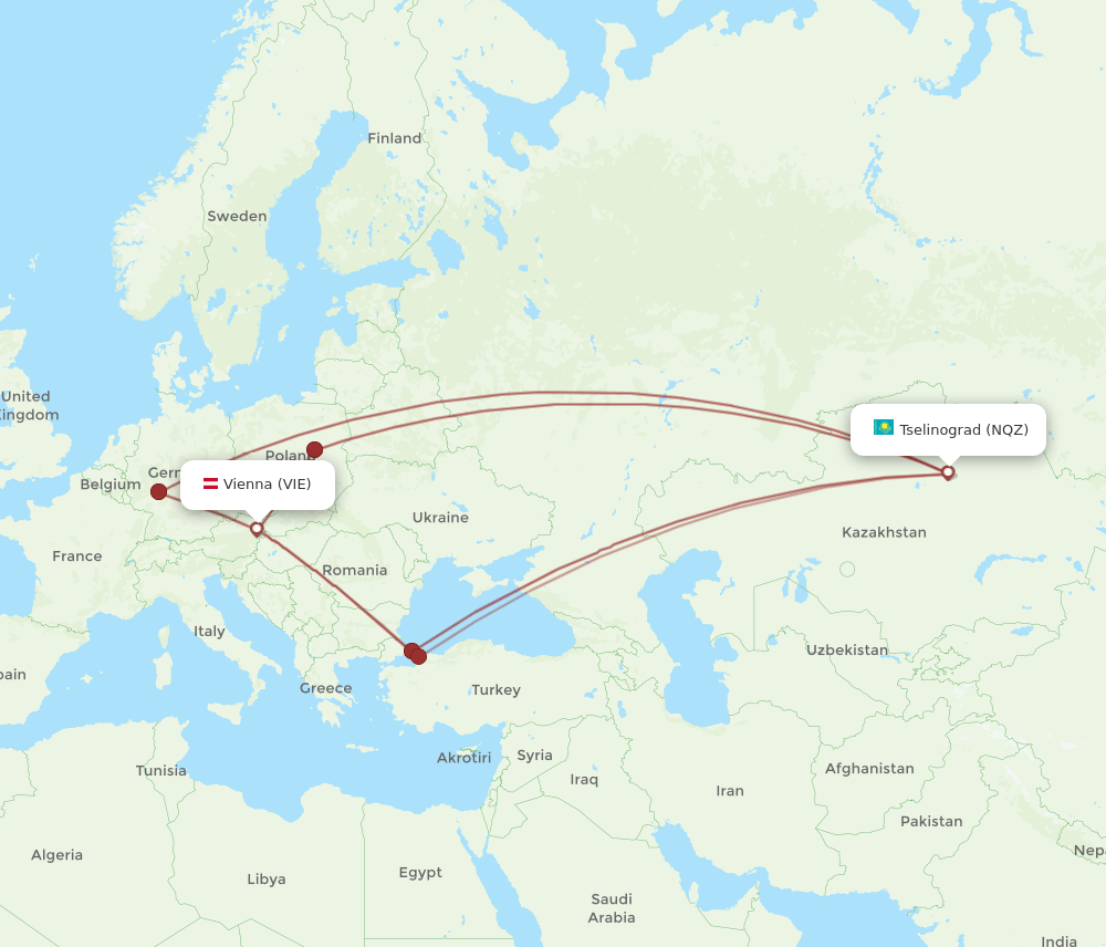 VIE-NQZ flight routes