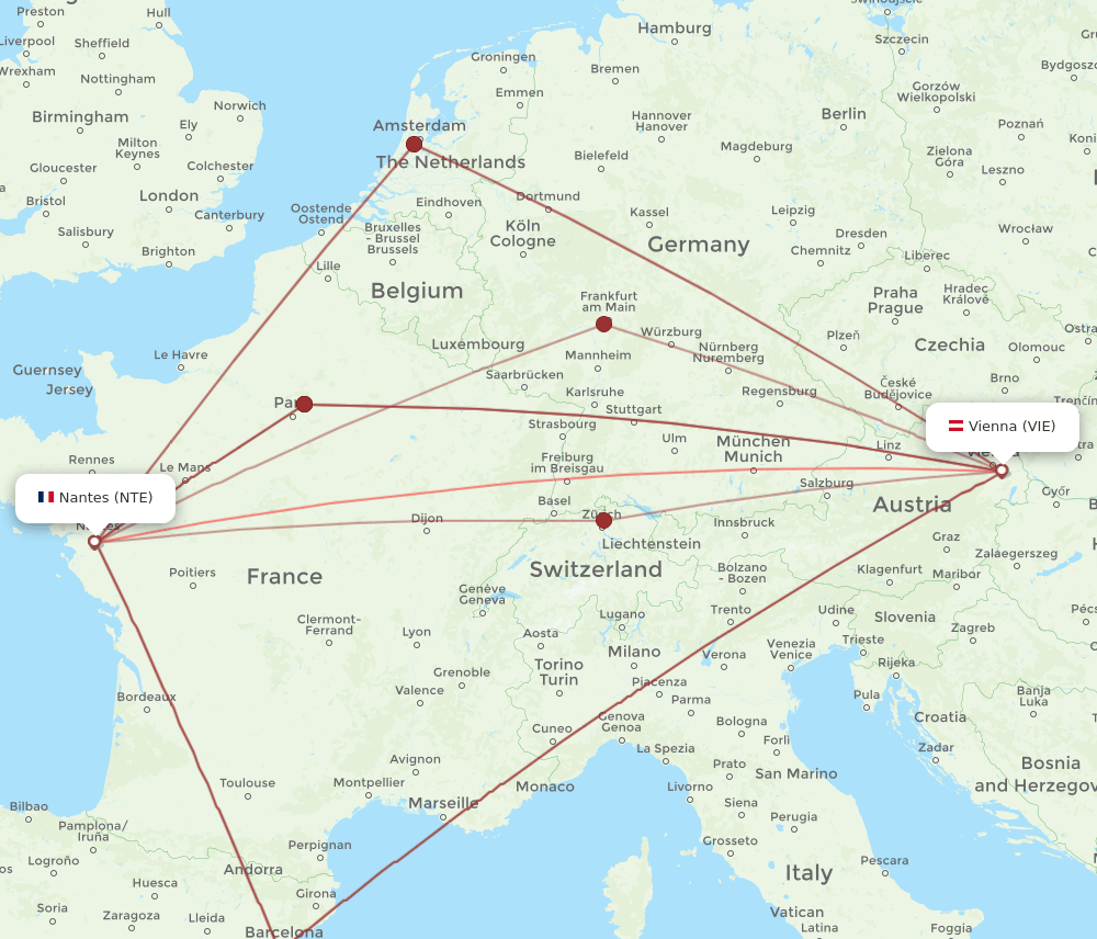 VIE-NTE flight routes