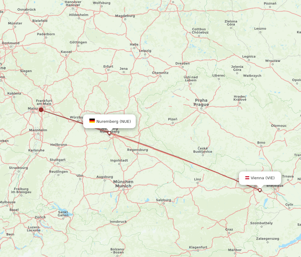 VIE to NUE flights and routes map