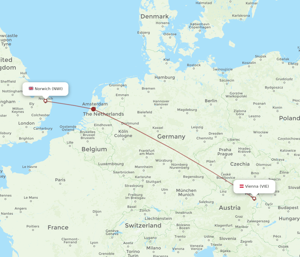 VIE to NWI flights and routes map