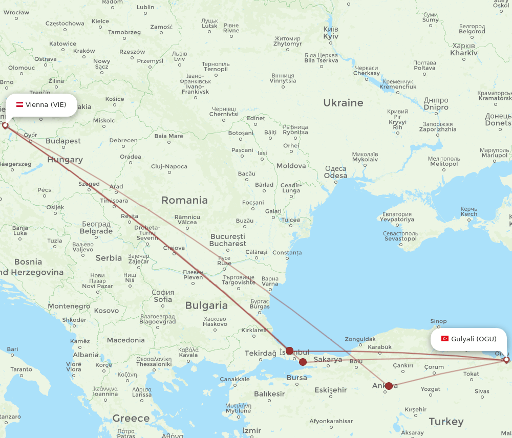 VIE to OGU flights and routes map