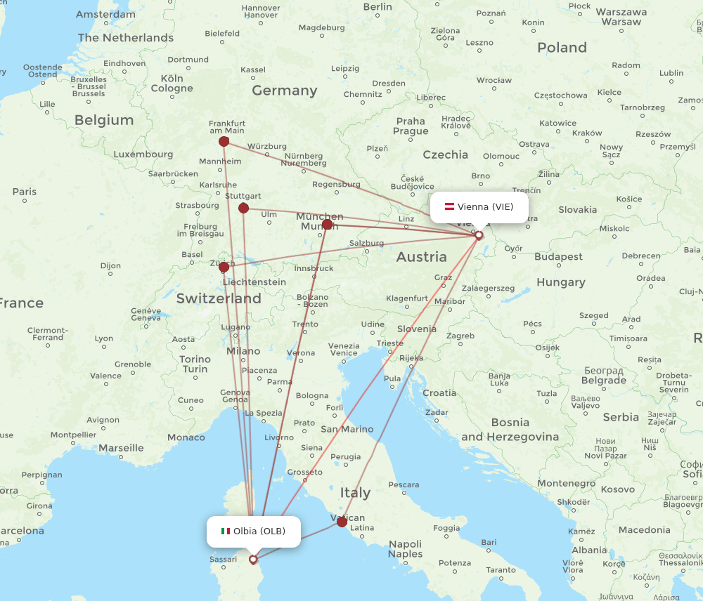 VIE-OLB flight routes