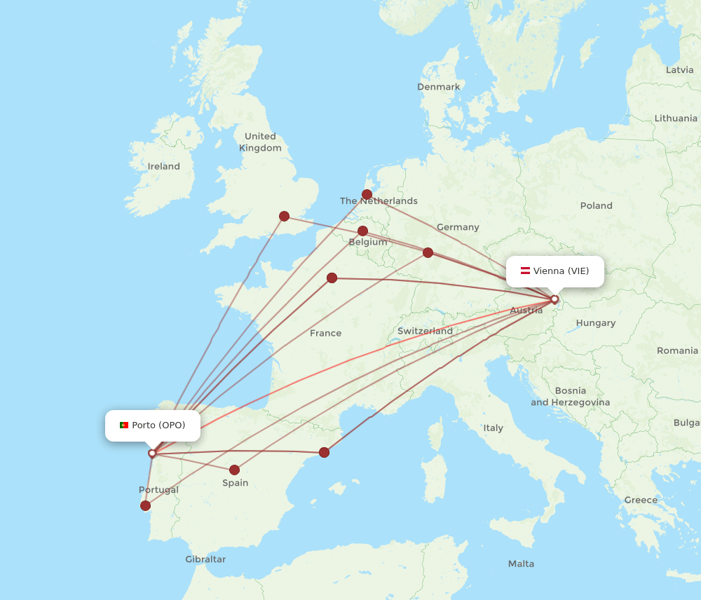 VIE-OPO flight routes