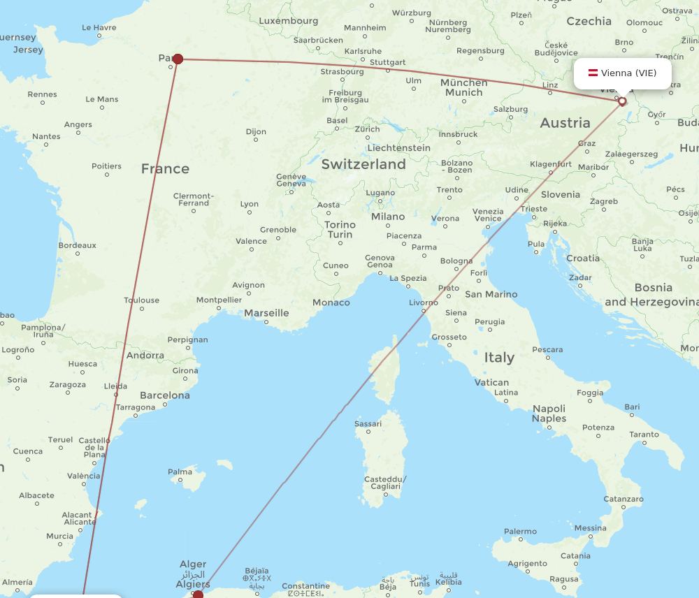 VIE to ORN flights and routes map
