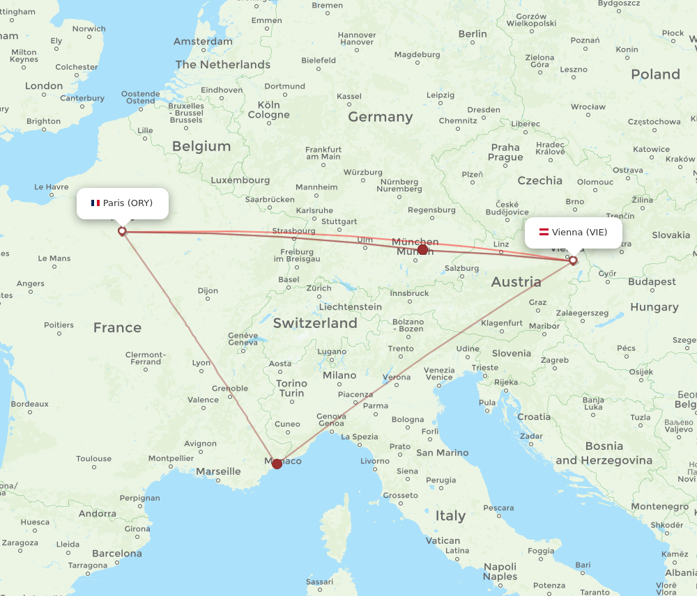 VIE to ORY flights and routes map