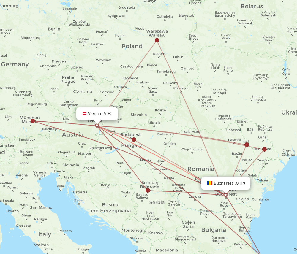 VIE-OTP flight routes