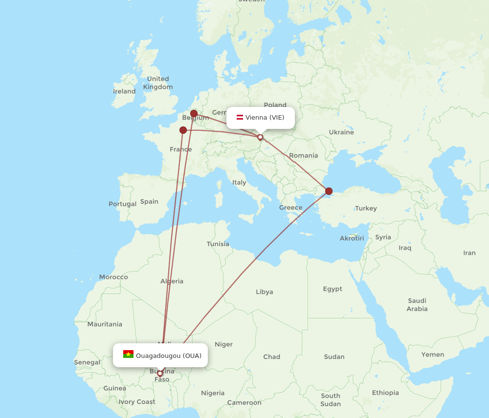 VIE to OUA flights and routes map