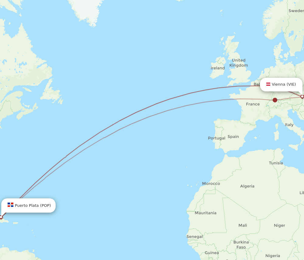 VIE to POP flights and routes map