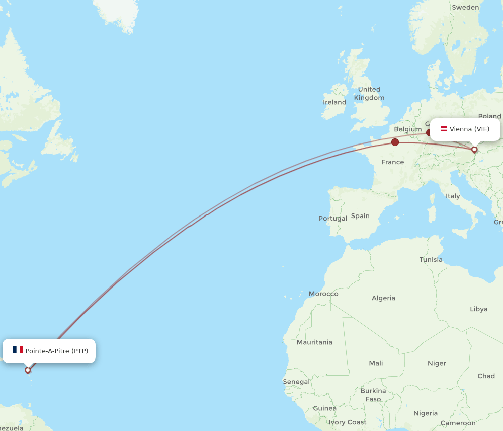 VIE-PTP flight routes