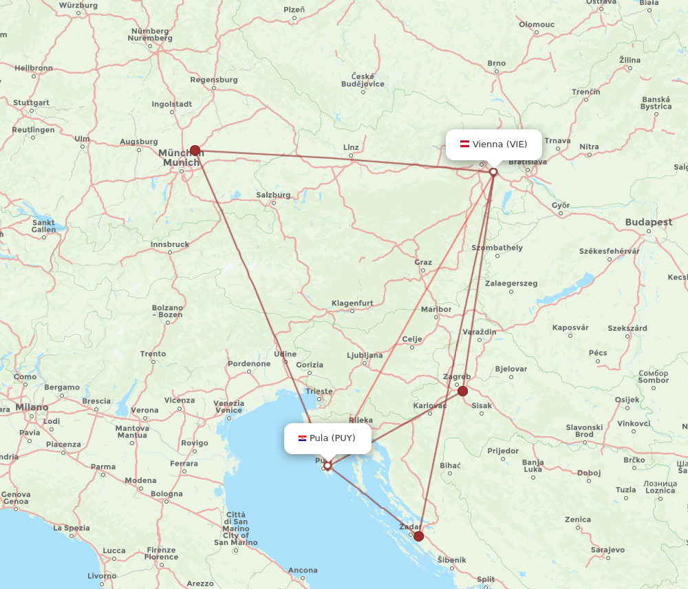 VIE to PUY flights and routes map