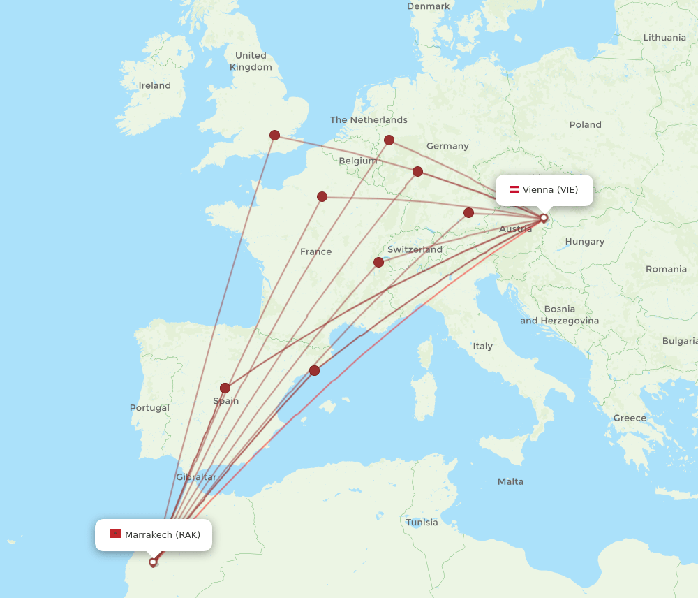 VIE-RAK flight routes
