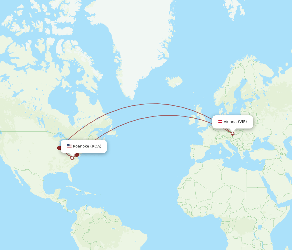 VIE to ROA flights and routes map