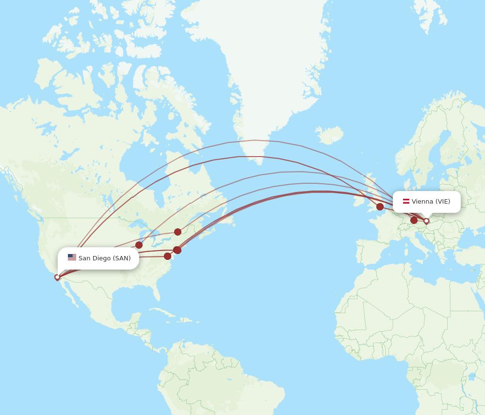 VIE to SAN flights and routes map