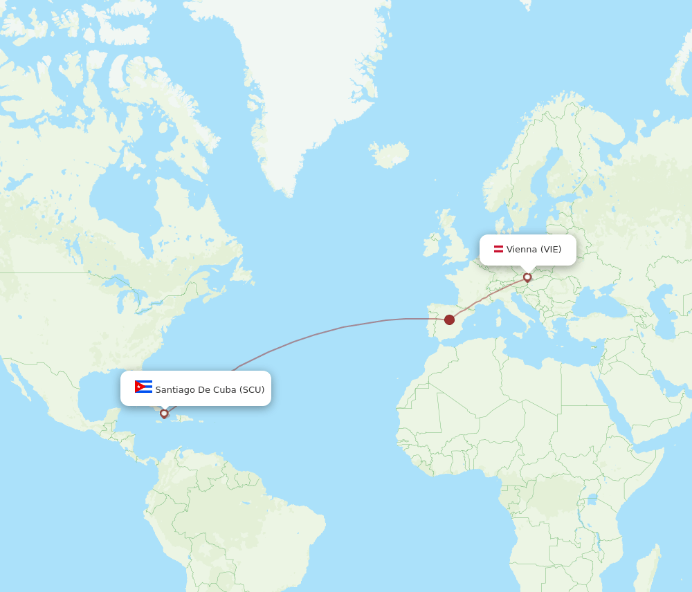 VIE to SCU flights and routes map