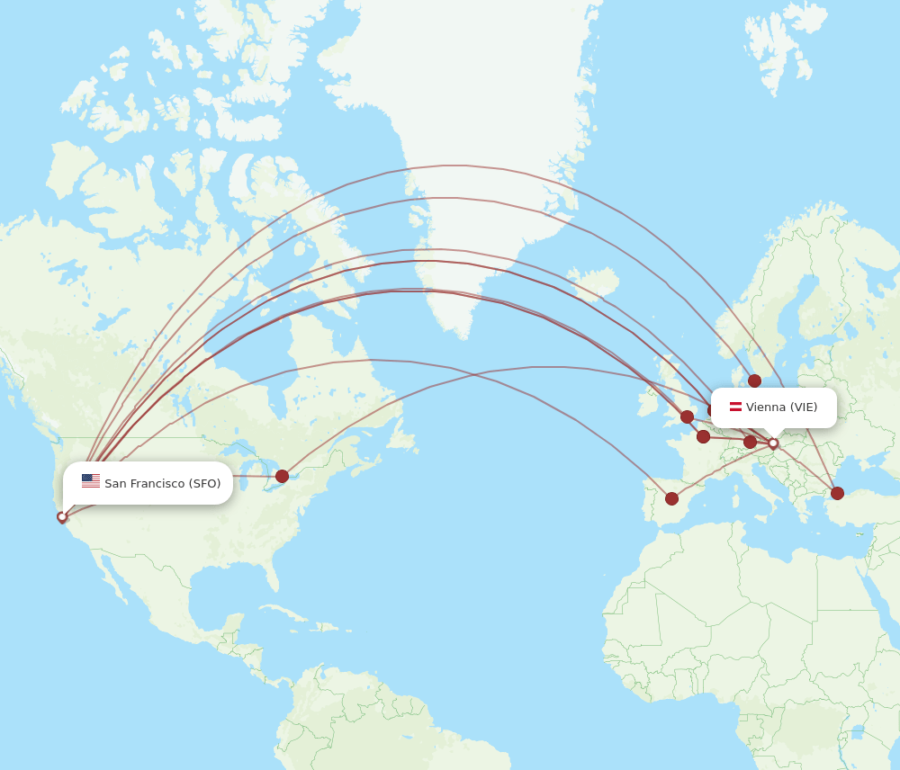 VIE-SFO flight routes
