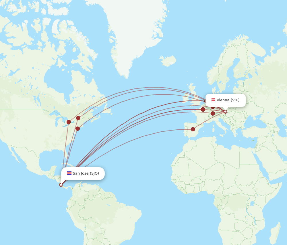 VIE to SJO flights and routes map