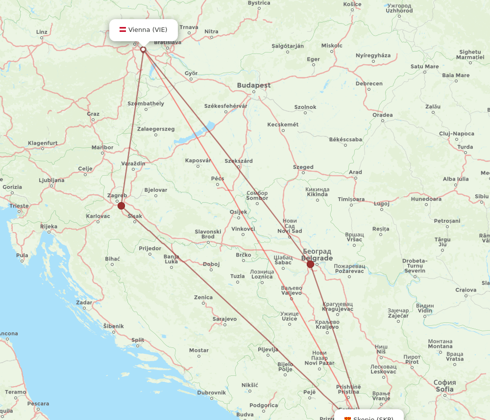 VIE-SKP flight routes