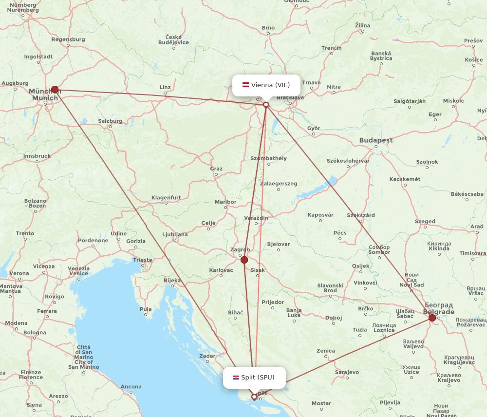 VIE to SPU flights and routes map