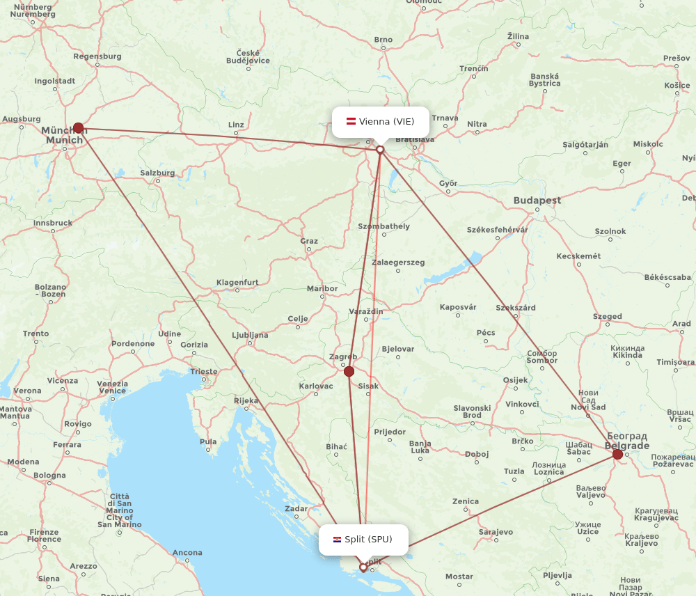 VIE to SPU flights and routes map