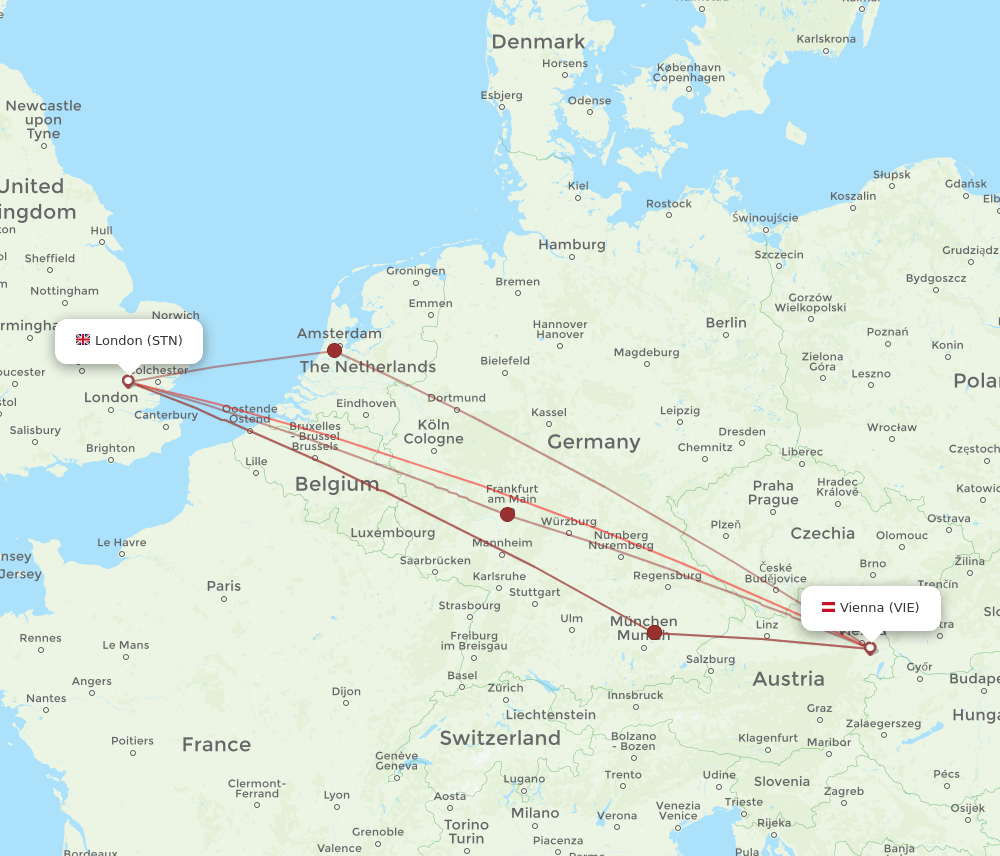 VIE to STN flights and routes map