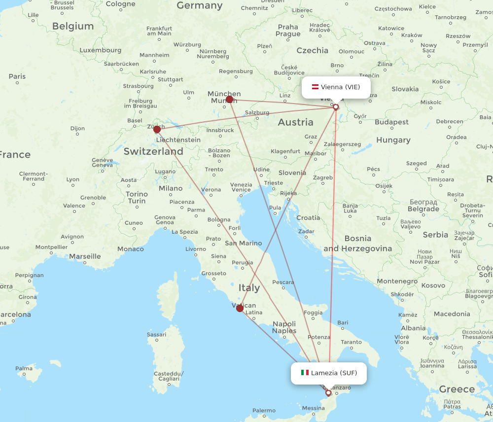 VIE to SUF flights and routes map