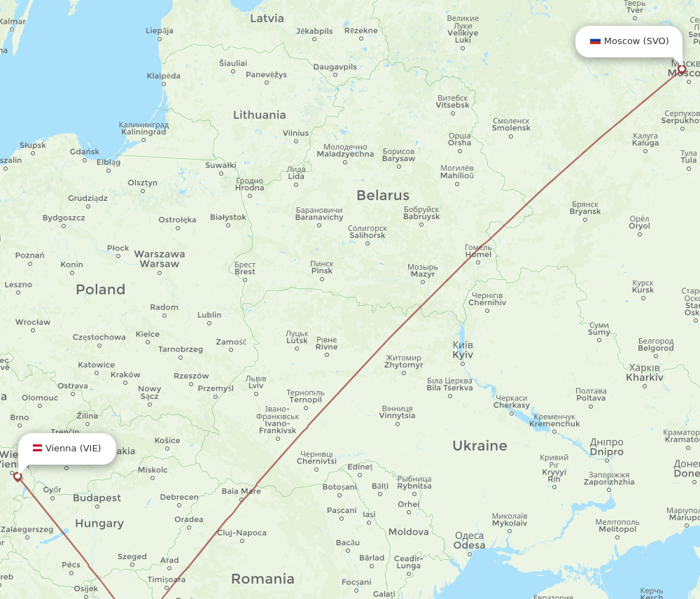 VIE to SVO flights and routes map