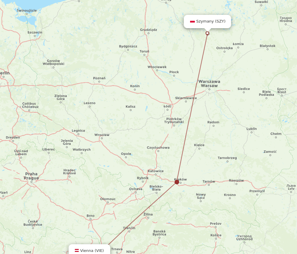 VIE to SZY flights and routes map