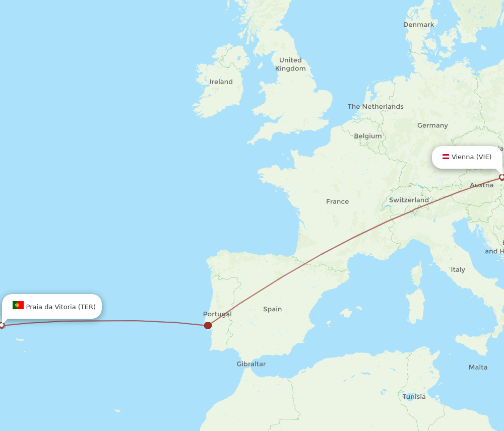 Terceira - Vienna route map and flight paths