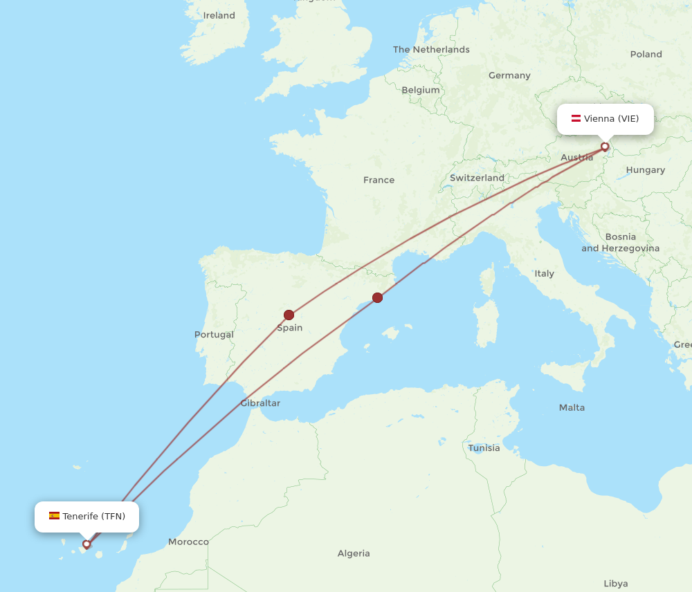 VIE to TFN flights and routes map