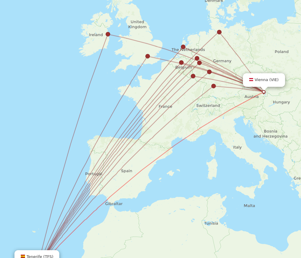VIE to TFS flights and routes map