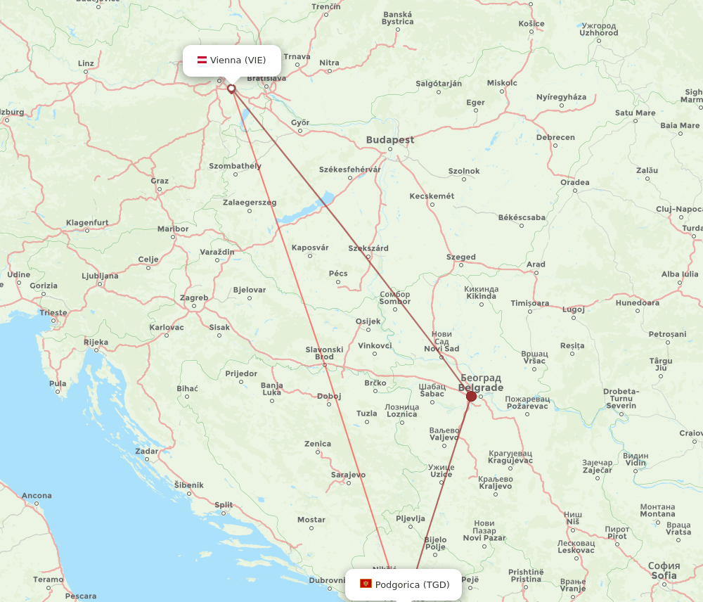 VIE to TGD flights and routes map