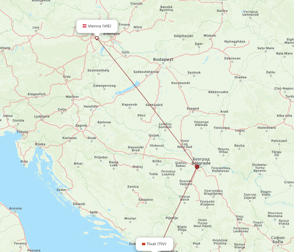 VIE to TIV flights and routes map