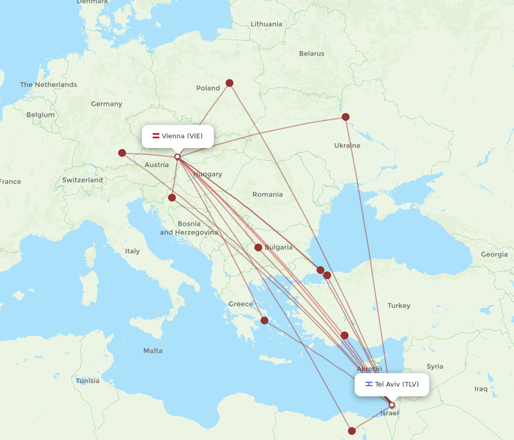 VIE to TLV flights and routes map