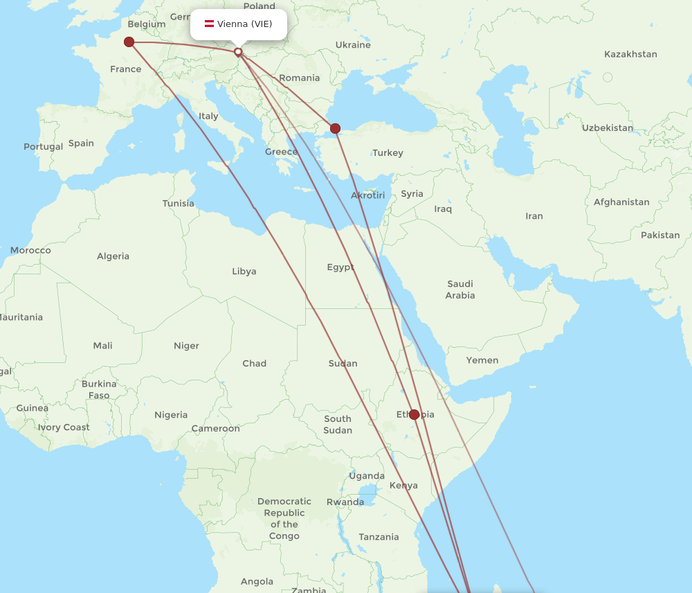 VIE-TNR flight routes