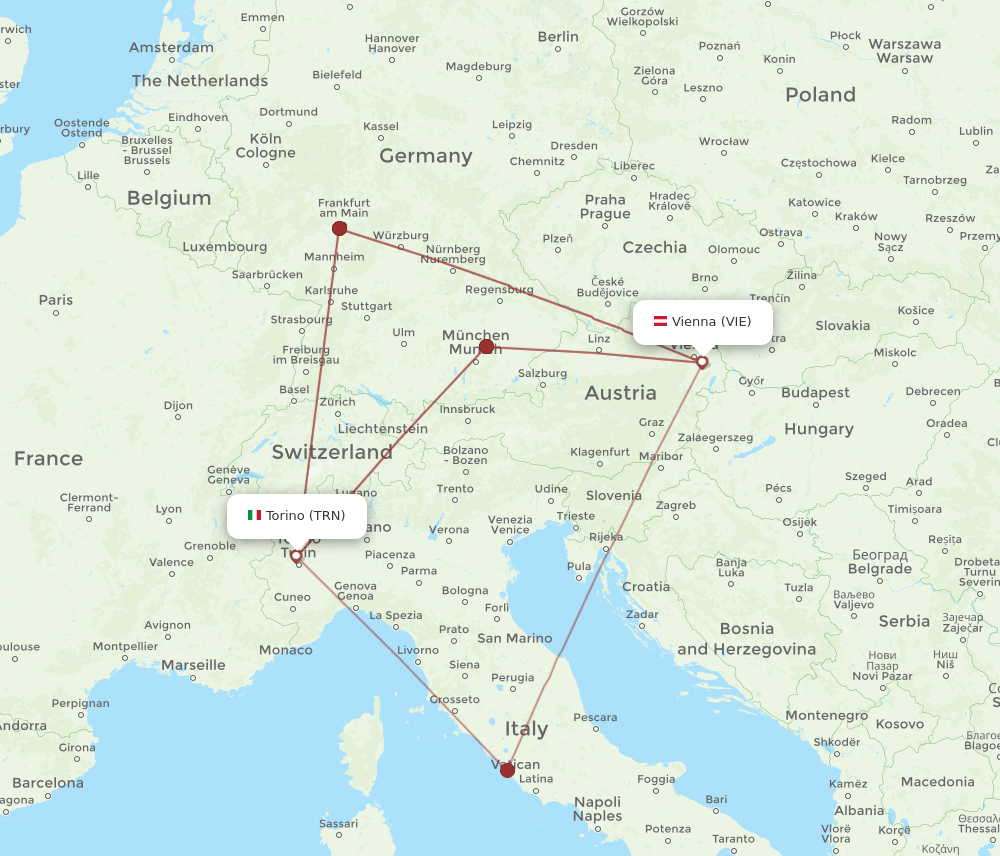 VIE-TRN flight routes