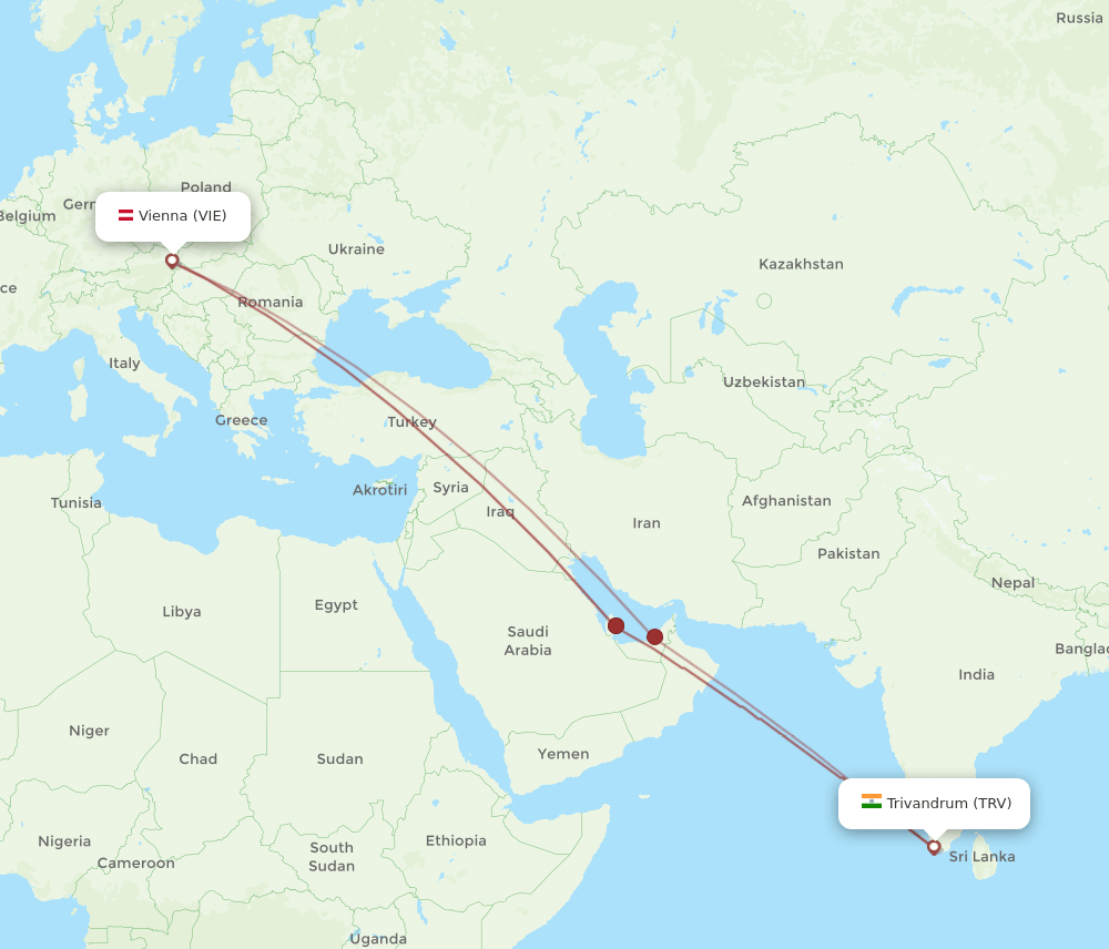 VIE-TRV flight routes