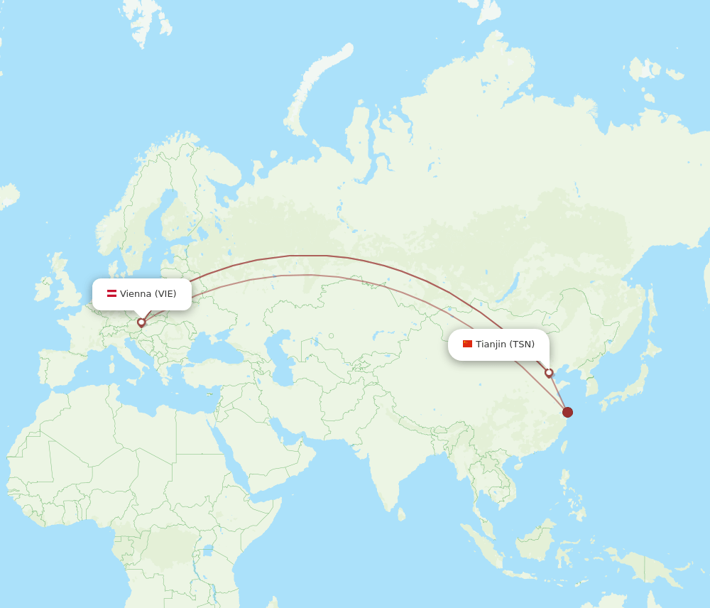 VIE to TSN flights and routes map