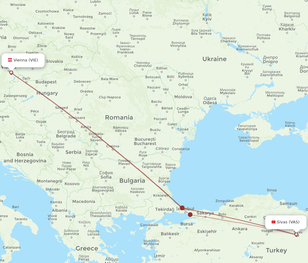 VIE-VAS flight routes