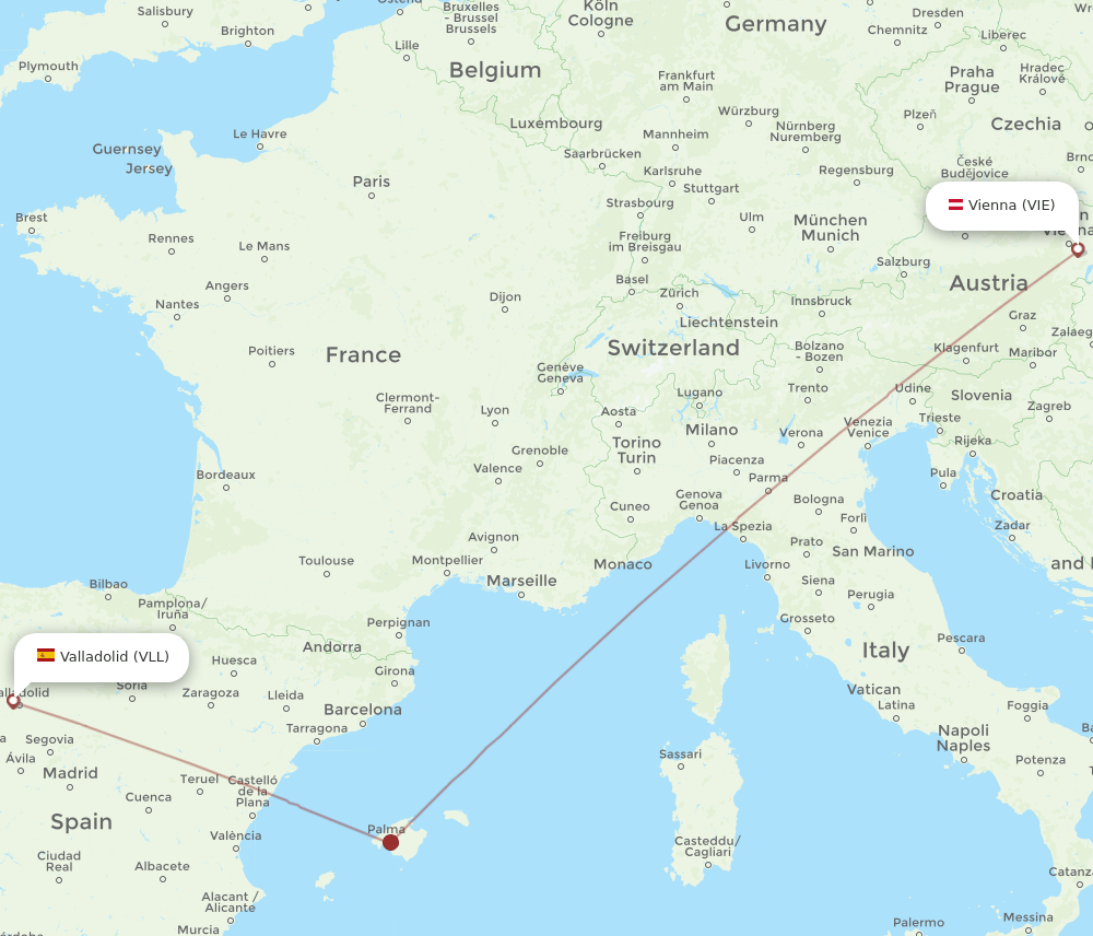 VIE-VLL flight routes