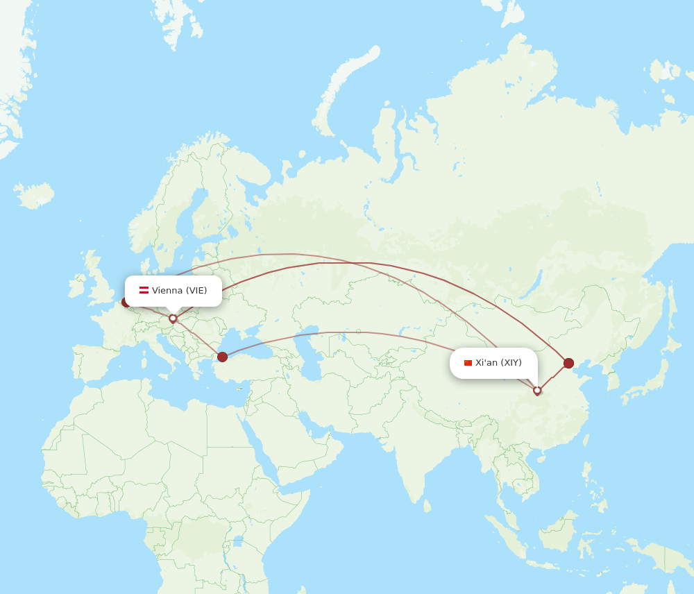 VIE to XIY flights and routes map