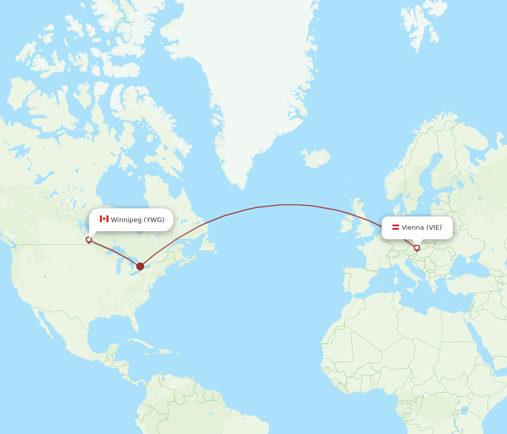 VIE-YWG flight routes