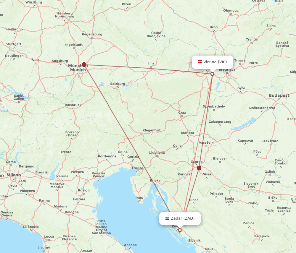 VIE to ZAD flights and routes map